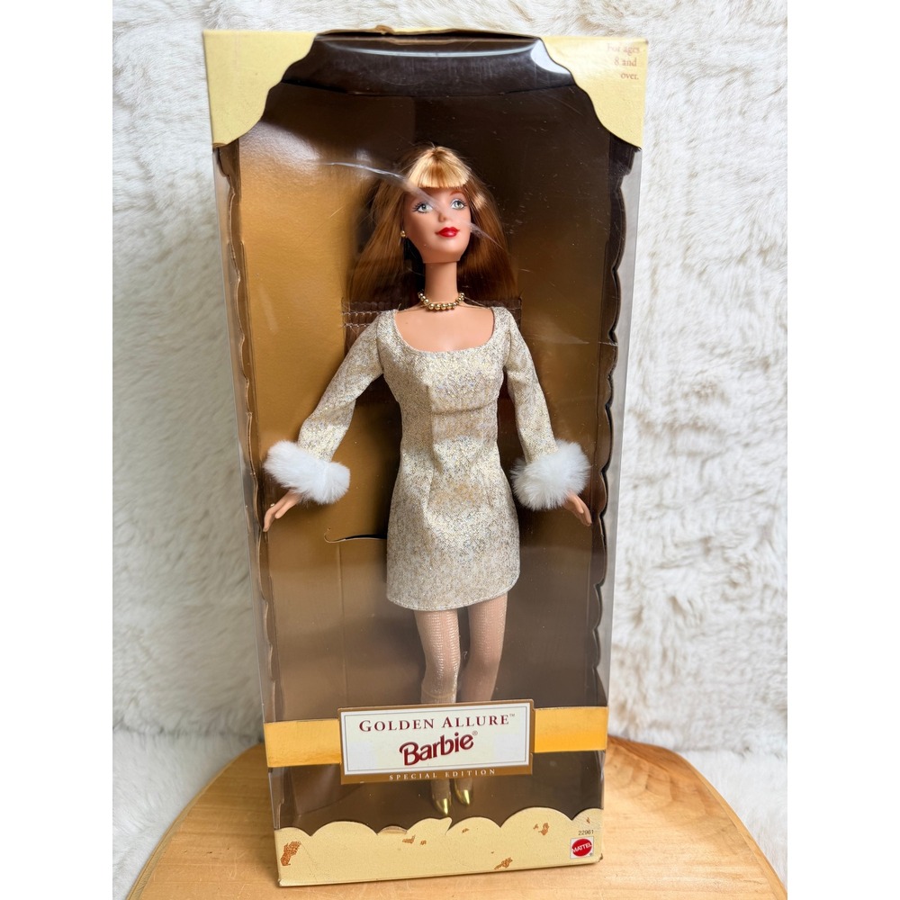 Mattel 1999 Golden Allure Barbie Special Edition Doll 22961 Gold Dress Fur Cuffs